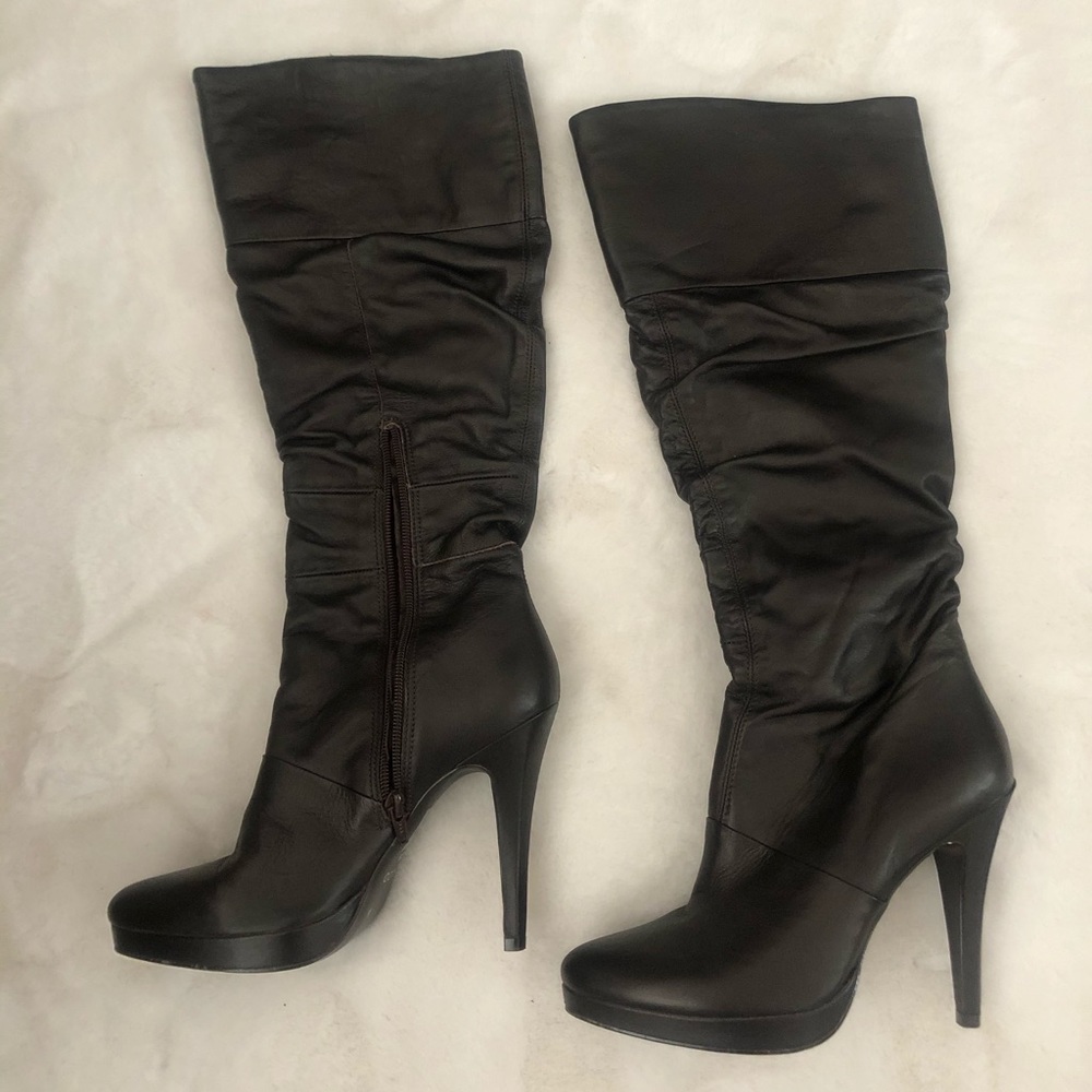 Dark Brown Leather Almond Toe Boots